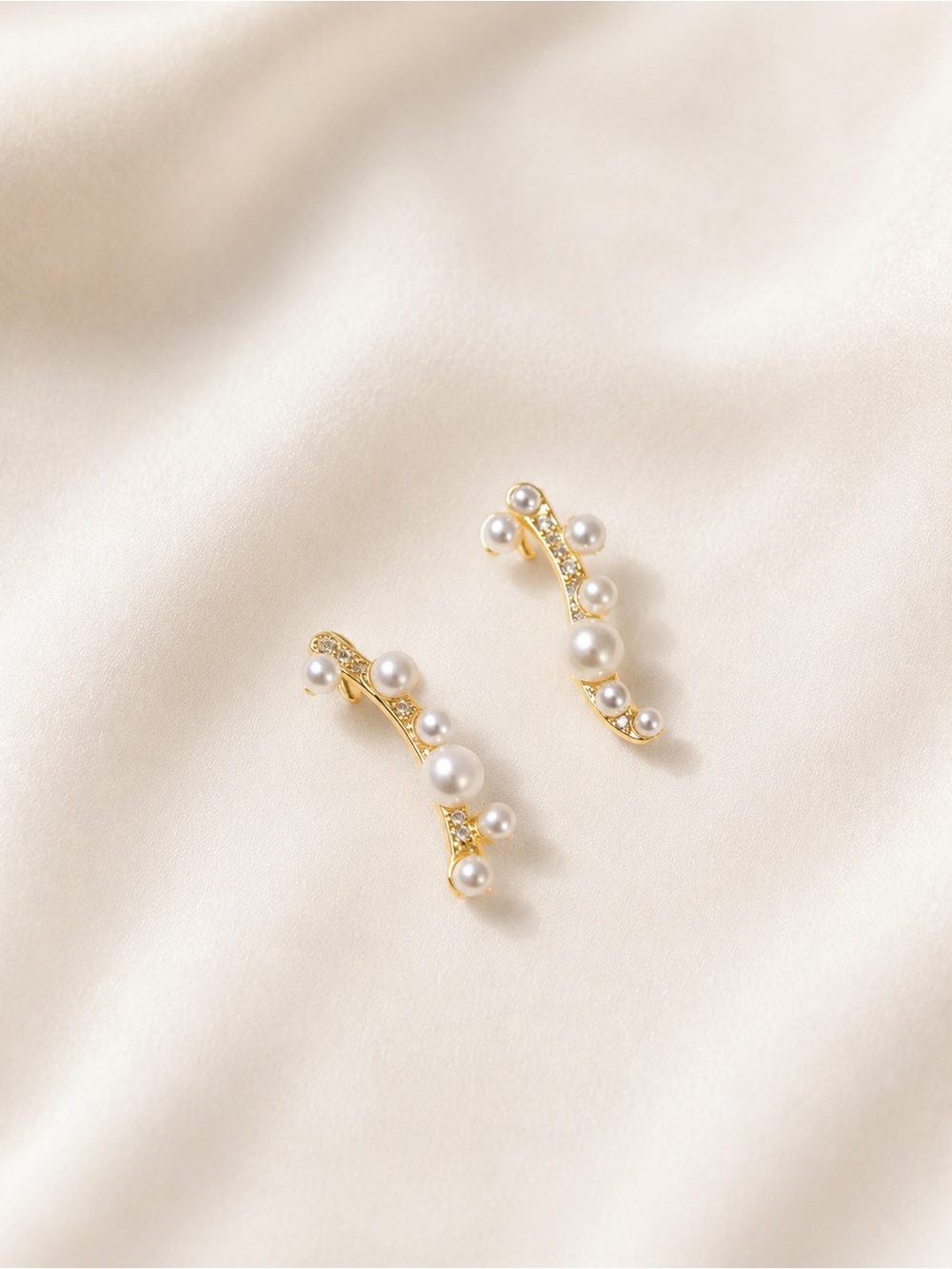 925 Sterling Silver Earrings Plant Branch Pearl Cubic Zirconia Inlay Earrings